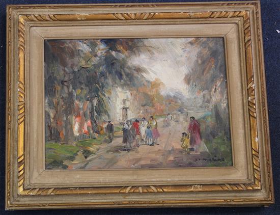 Francesco Di Marino (Italian, 1892-1954) Figures in parks, 10 x 13.5in.